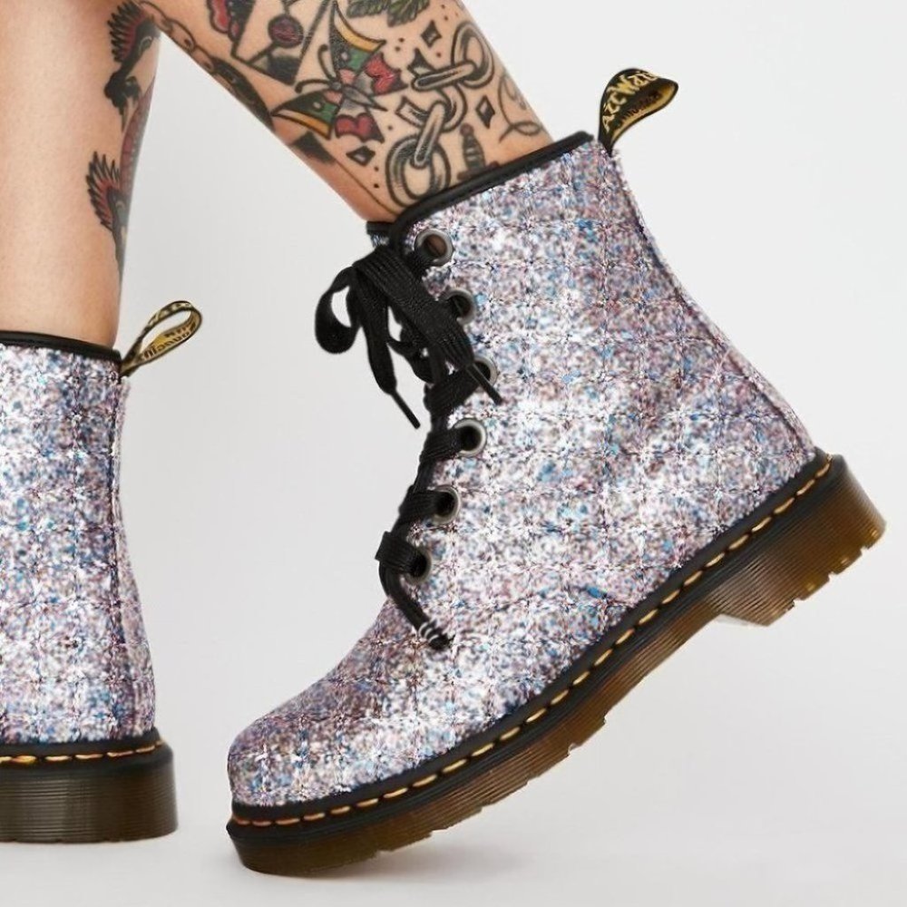 Dr. Martens 1460 Farrah 6 Grommet Chunky Glitter Combat Lug Lace-Up Boots Rare
